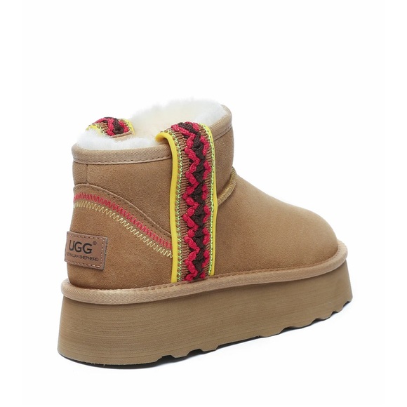 UGG Tan Boots with Red and Yellow Accents - Picture 1 of 5